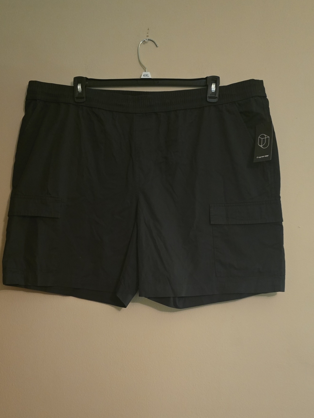 New Original Use Men's Size XXL Black Cotton Cargo Drawstring Shorts Pockets